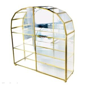 VTG MCM Hollywood Regency Gold Brass Mirrored Glass Curio Display Case Cabinet